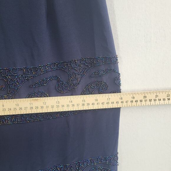 VTG Oleg Cassini Black Tie Beaded Gown Size 4 Navy Sleeveless Evening Formal 90s - Picture 14 of 15